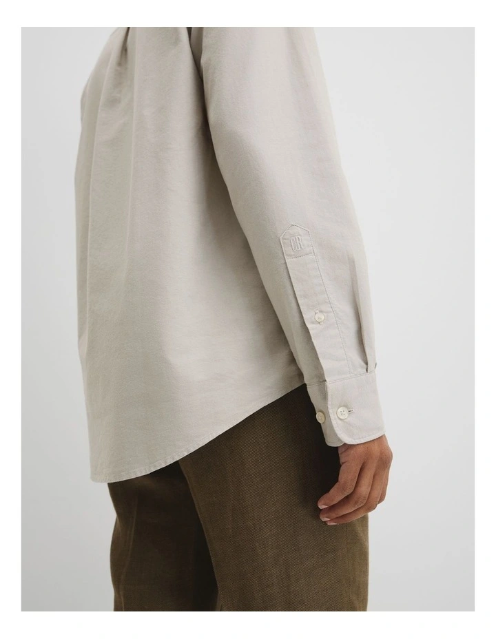 Australian Good Earth Cotton Regular Fit Oxford Shirt in Stone image 3