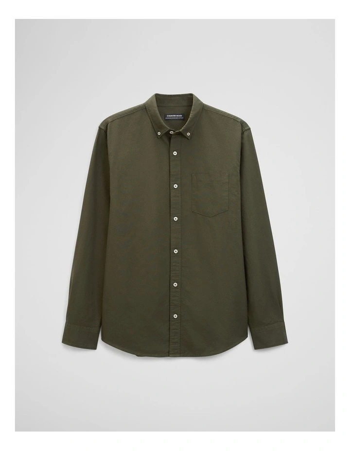 Australian Good Earth Cotton Regular Fit Oxford Shirt in Deep Khaki image 2