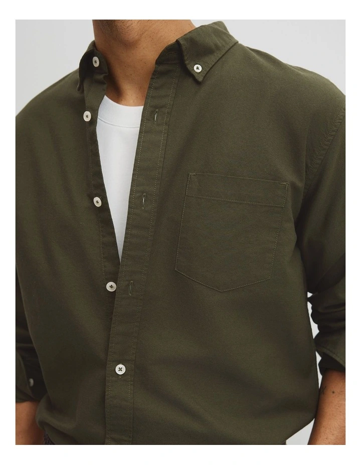 Australian Good Earth Cotton Regular Fit Oxford Shirt in Deep Khaki image 3