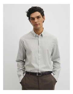 Slim Fit Cotton Stripe Shirt in Deep Khaki