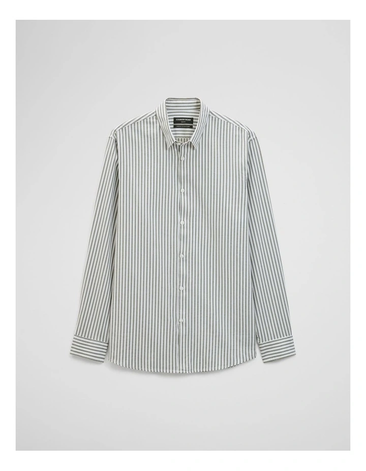 Slim Fit Cotton Stripe Shirt in Deep Khaki image 2