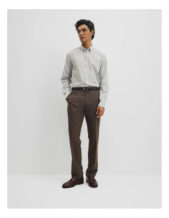 Slim Fit Cotton Stripe Shirt in Deep Khaki image 4