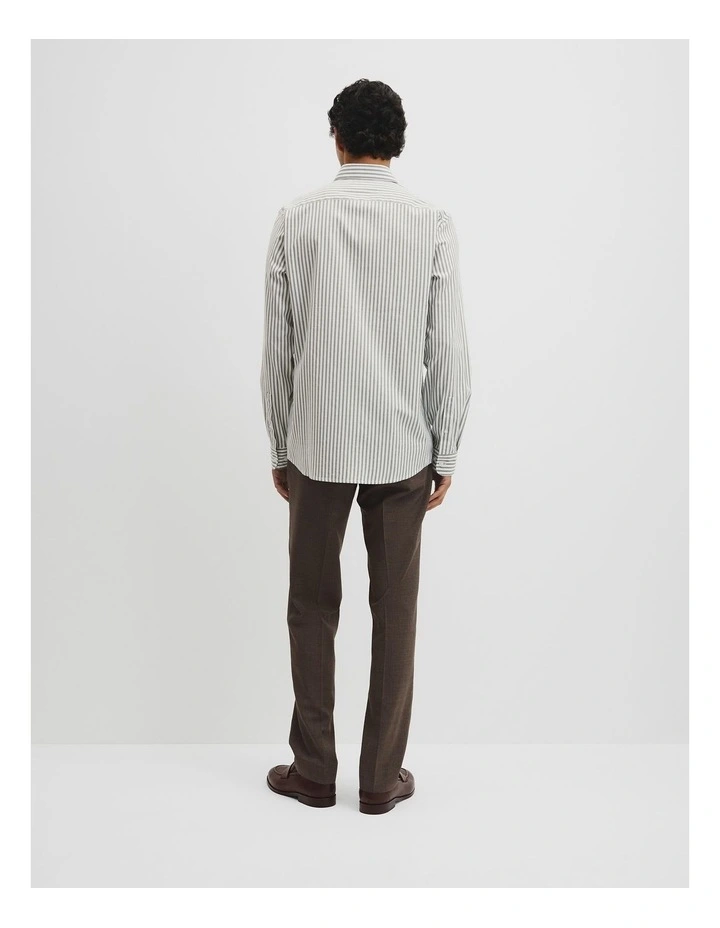Slim Fit Cotton Stripe Shirt in Deep Khaki image 5