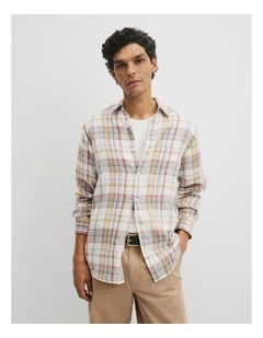 Regular Fit Linen Check Shirt in Multi Check