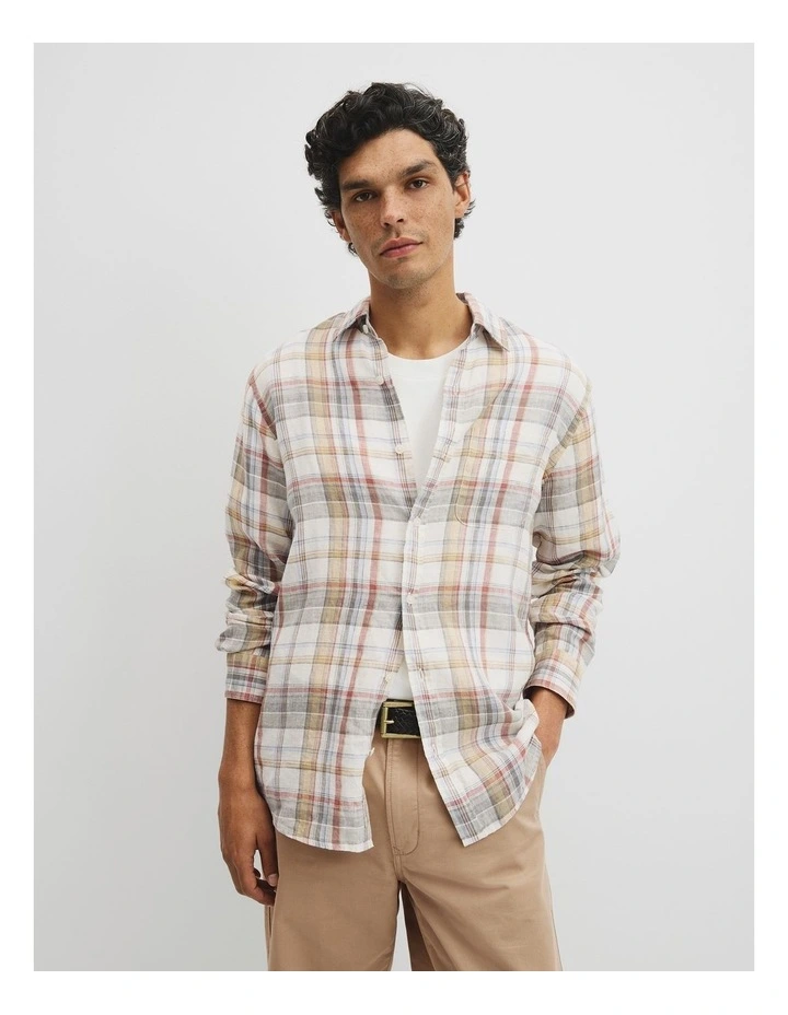 Regular Fit Linen Check Shirt in Multi Check image 1