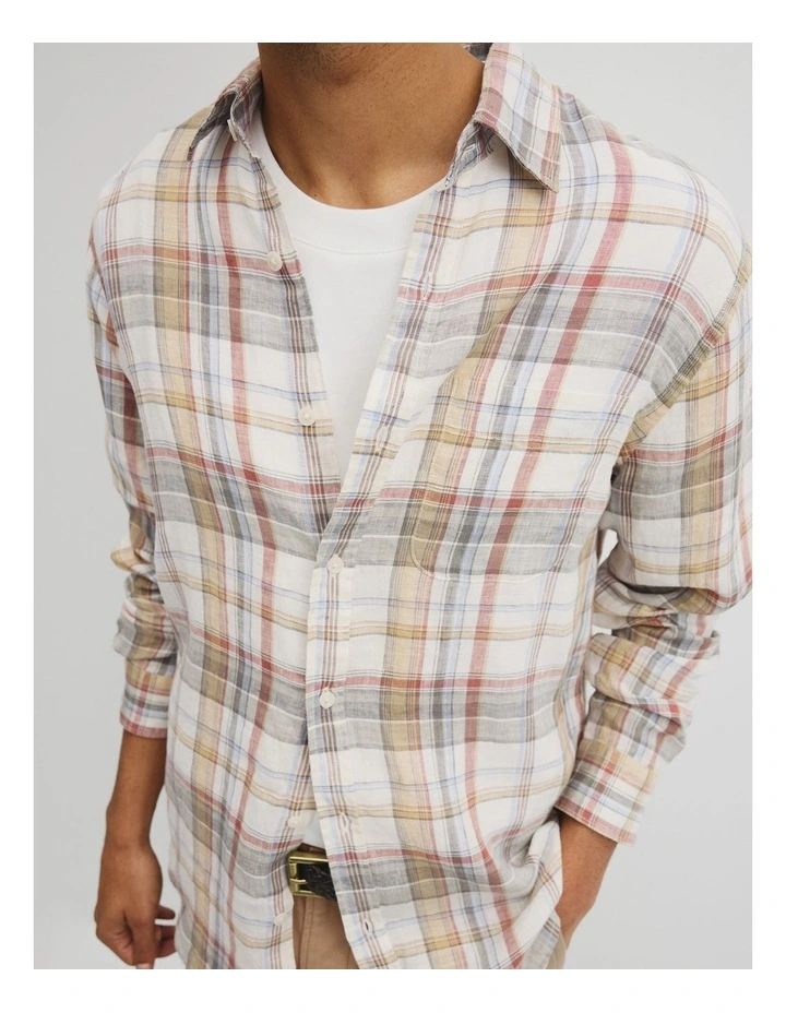 Regular Fit Linen Check Shirt in Multi Check image 3