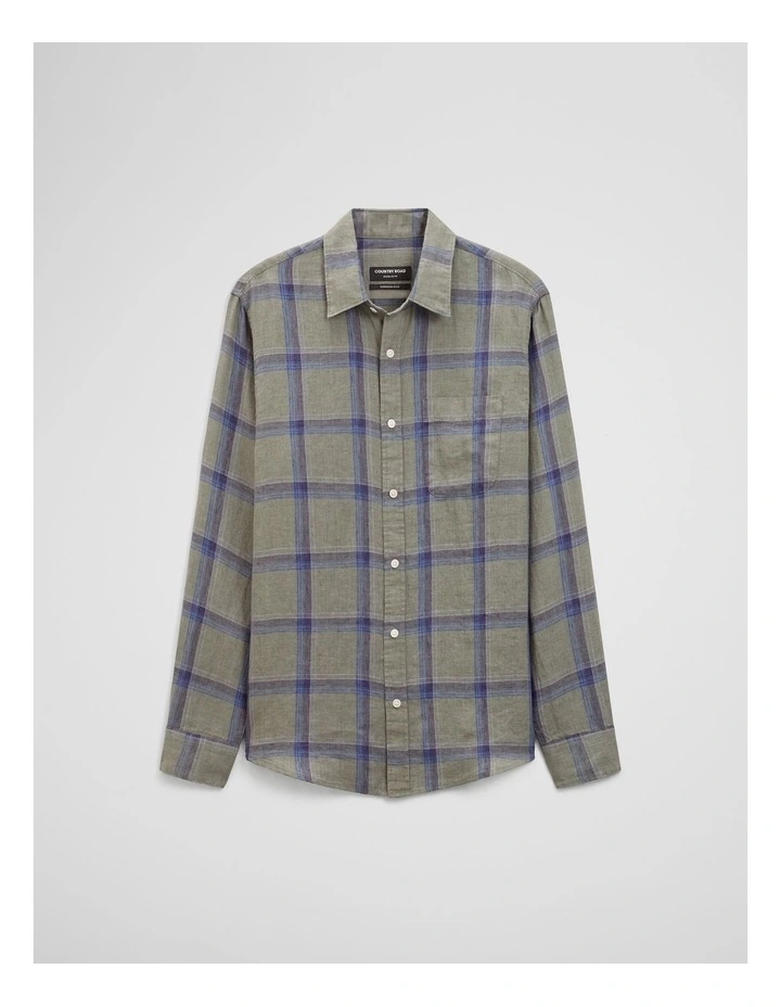 Regular Fit Linen Windowpane Check Shirt in Dried Sage image 2