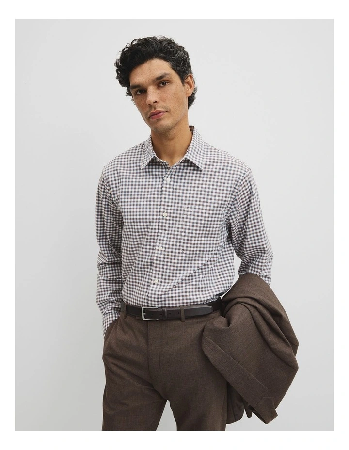 Regular Fit Cotton Gingham Shirt in White Multi image 1