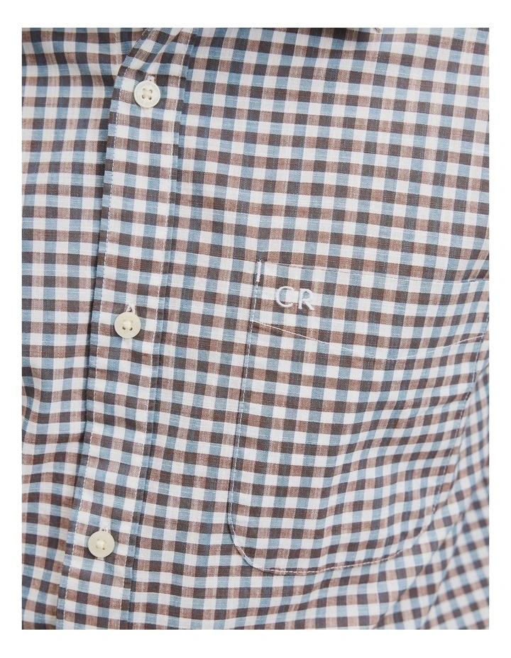 Regular Fit Cotton Gingham Shirt in White Multi image 3