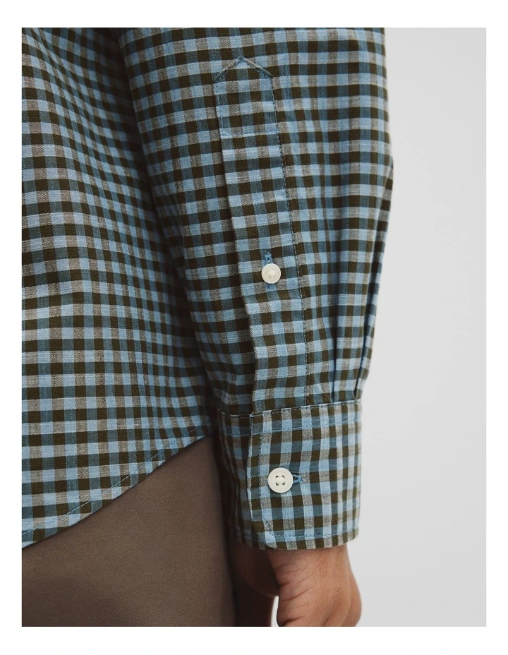 Regular Fit Cotton Gingham Shirt in Green Multi image 3