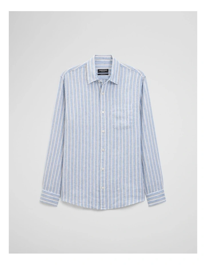 Regular Fit Linen Stripe Shirt in Steel image 2