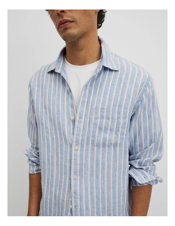 Regular Fit Linen Stripe Shirt in Steel image 3