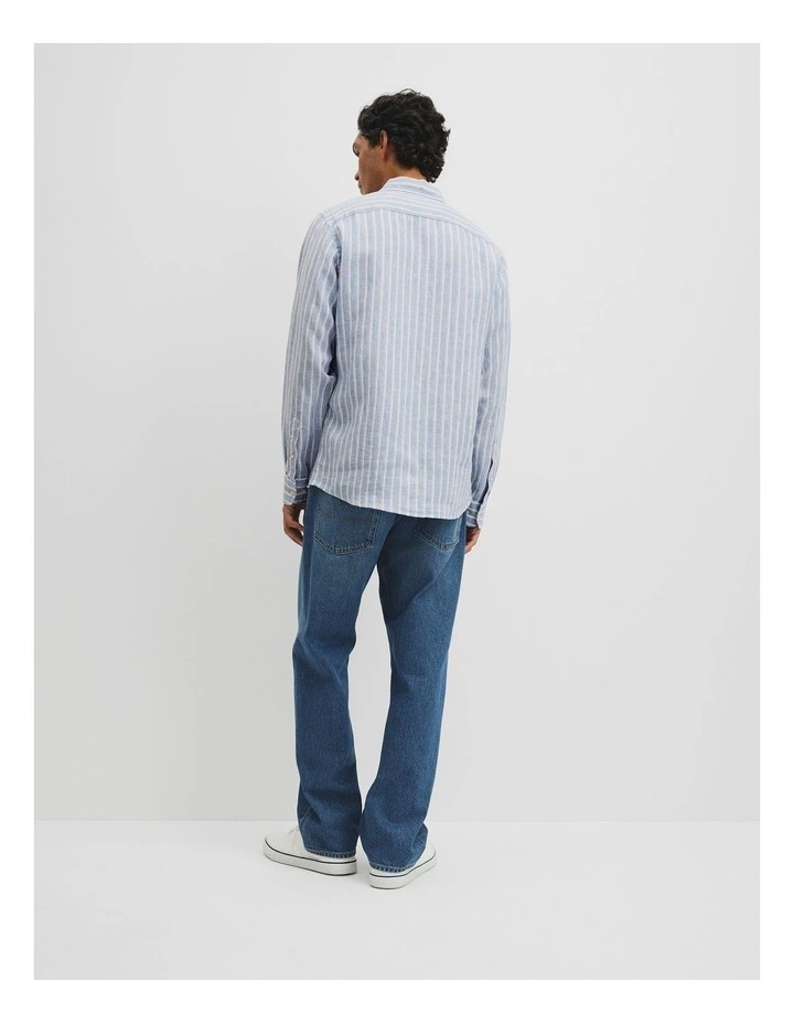 Regular Fit Linen Stripe Shirt in Steel image 5