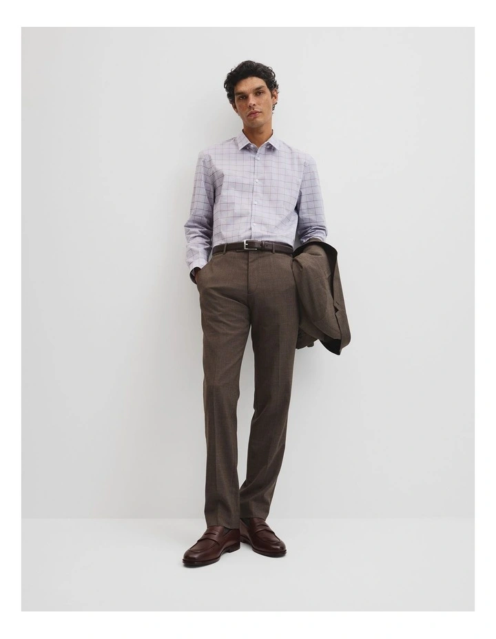 Long Sleeve Slim Cut & Sew Prince Of Wales Check Shirt in Grey Blue image 1