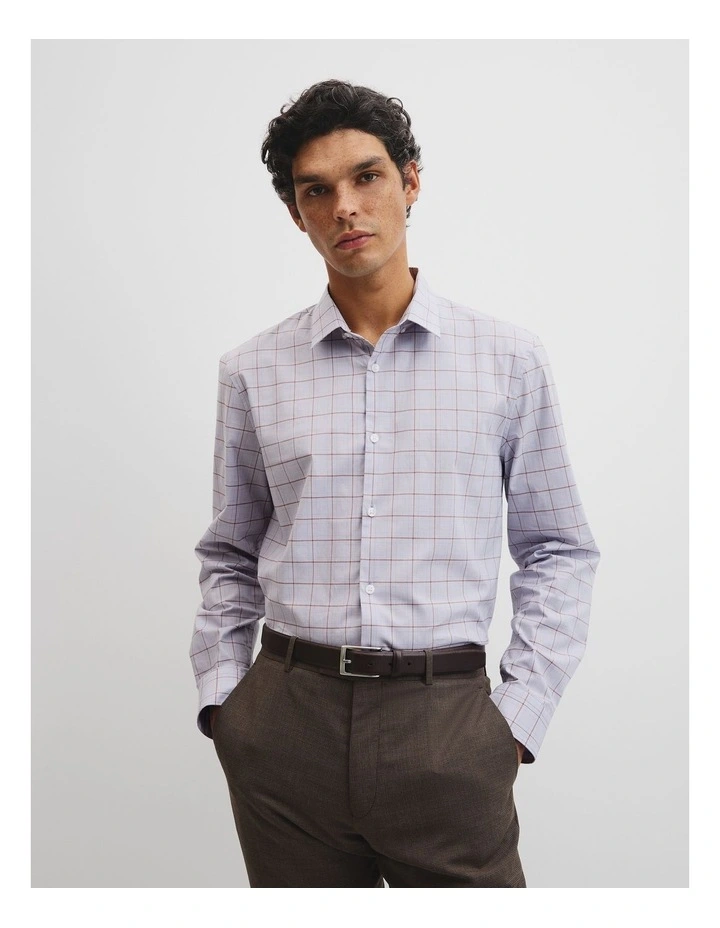 Long Sleeve Slim Cut & Sew Prince Of Wales Check Shirt in Grey Blue image 2