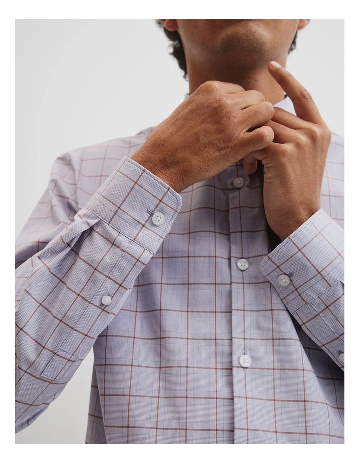 Long Sleeve Slim Cut & Sew Prince Of Wales Check Shirt in Grey Blue image 3