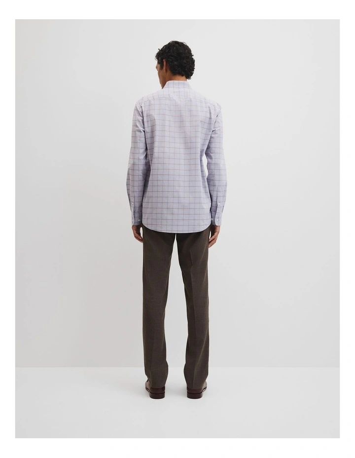 Long Sleeve Slim Cut & Sew Prince Of Wales Check Shirt in Grey Blue image 4