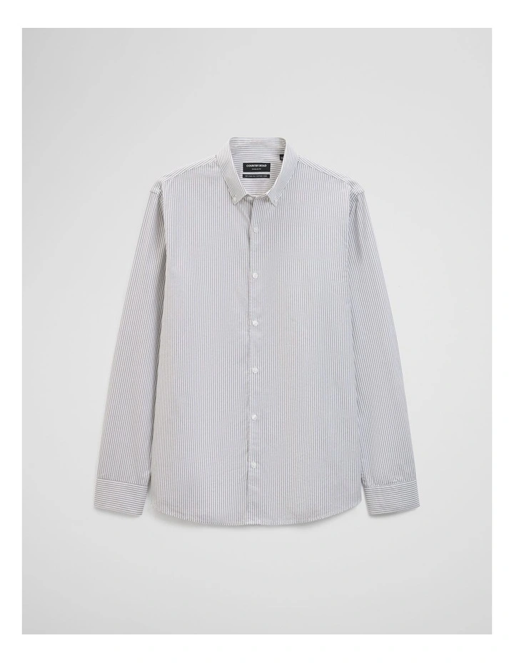 Regular Fit Cotton Stripe Shirt in Stone image 2