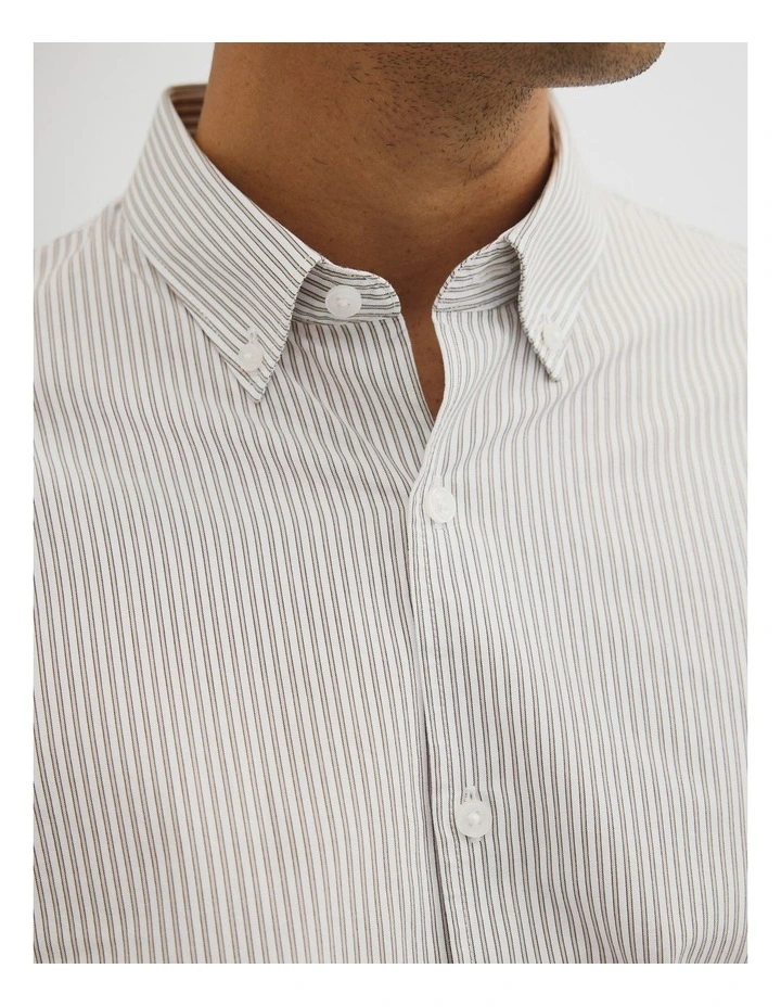 Regular Fit Cotton Stripe Shirt in Stone image 3