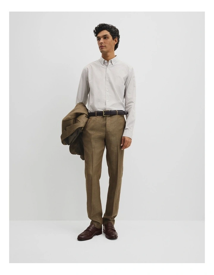 Regular Fit Cotton Stripe Shirt in Stone image 4