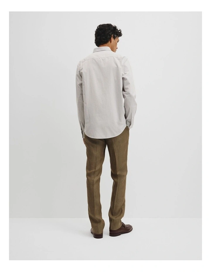 Regular Fit Cotton Stripe Shirt in Stone image 5