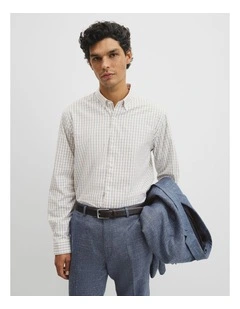Regular Fit Cotton Grid Shirt in White Multi