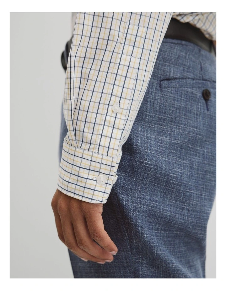 Regular Fit Cotton Grid Shirt in White Multi image 3