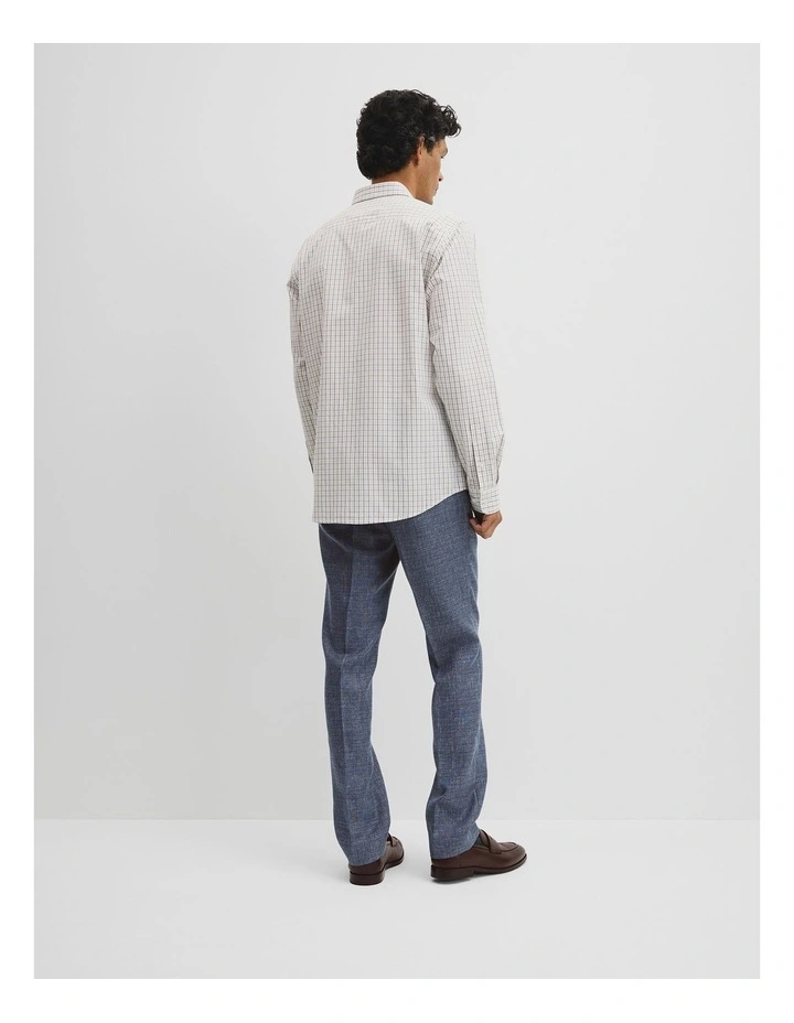 Regular Fit Cotton Grid Shirt in White Multi image 5