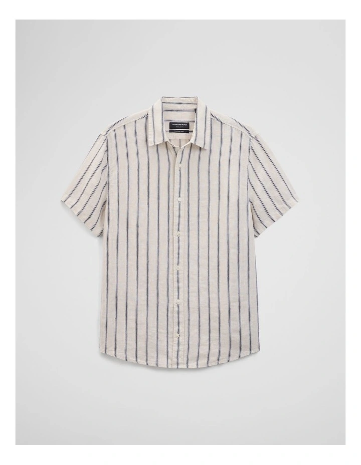 Short Sleeve Regular Fit Linen Stripe Shirt in Stone image 2