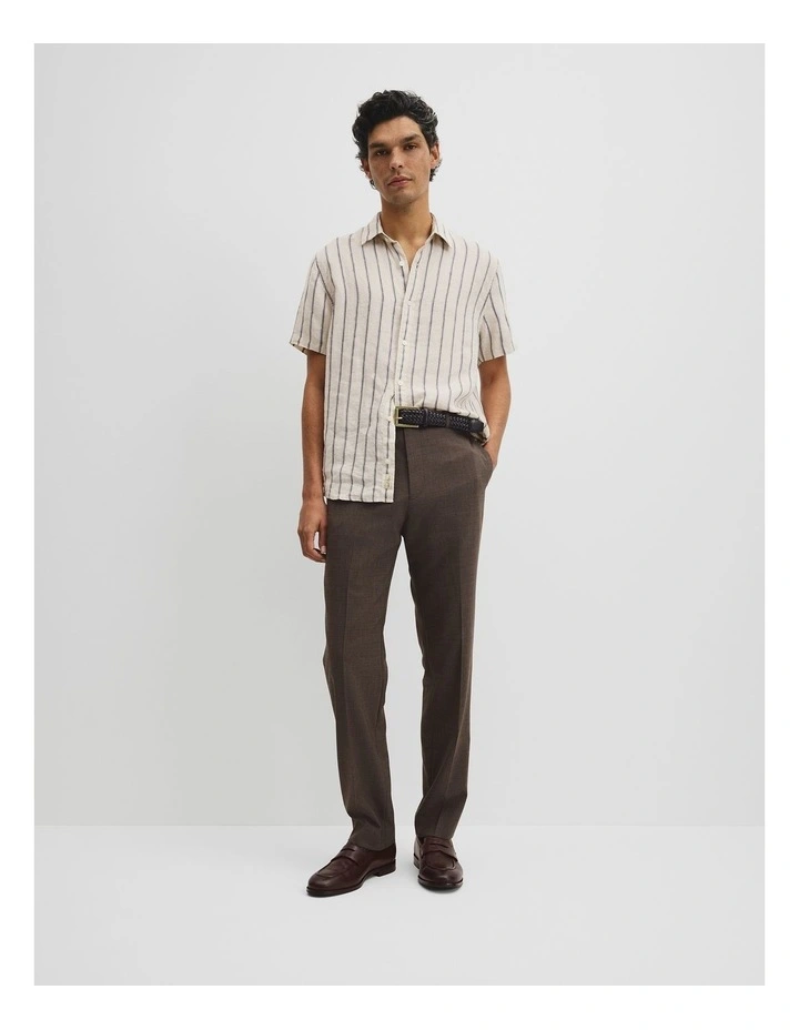 Short Sleeve Regular Fit Linen Stripe Shirt in Stone image 4