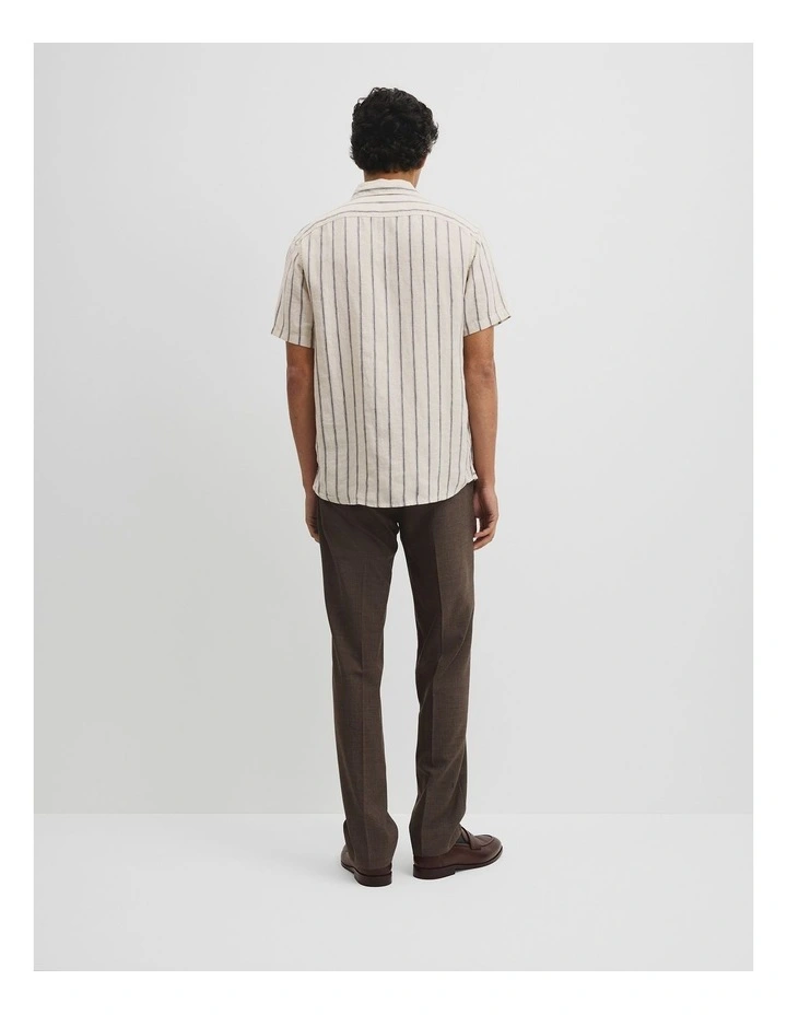Short Sleeve Regular Fit Linen Stripe Shirt in Stone image 5
