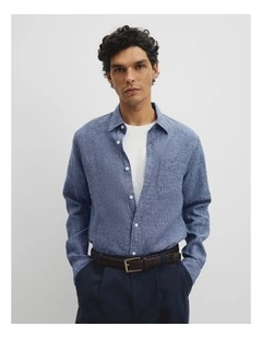 Regular Fit Linen Shirt in Midnight