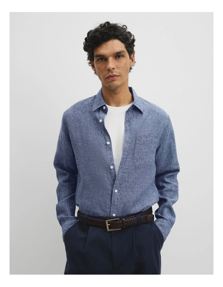 Regular Fit Linen Shirt in Midnight image 1