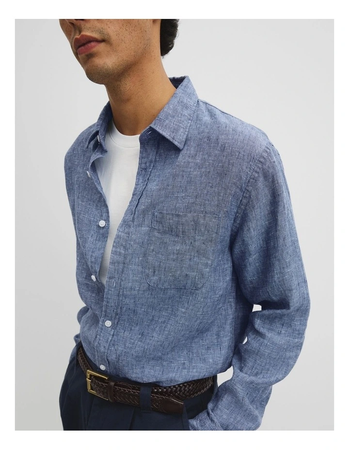 Regular Fit Linen Shirt in Midnight image 3