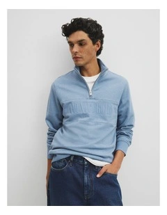 Australian Cotton Half Zip Heritage Sweat in Steel Marle