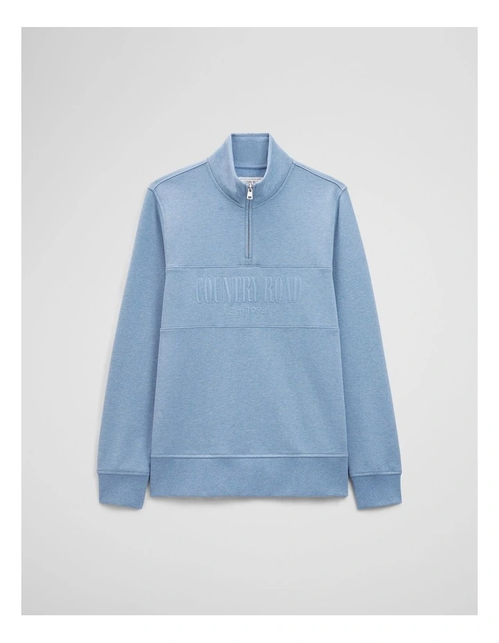 Australian Cotton Half Zip Heritage Sweat in Steel Marle image 2