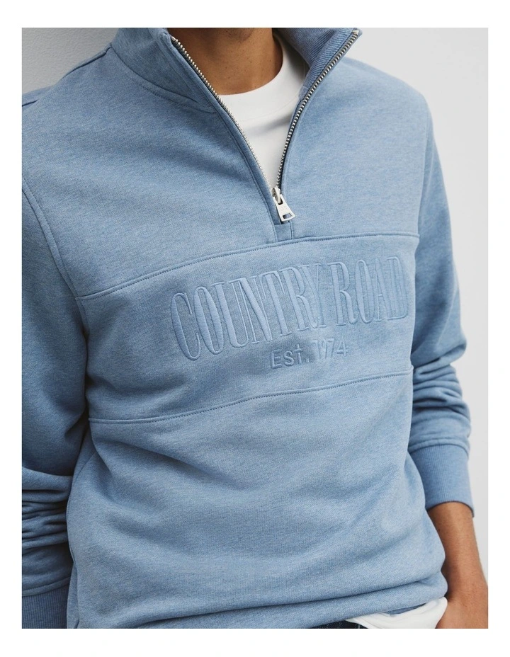 Australian Cotton Half Zip Heritage Sweat in Steel Marle image 3