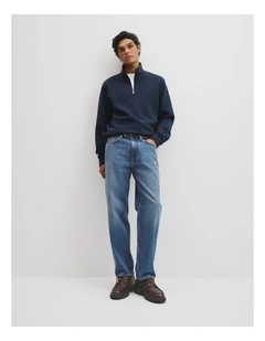 1/2 Zip Texture Sweat in Navy