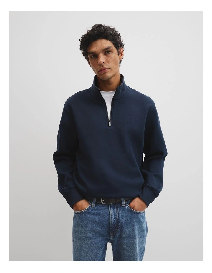 1/2 Zip Texture Sweat in Navy image 2