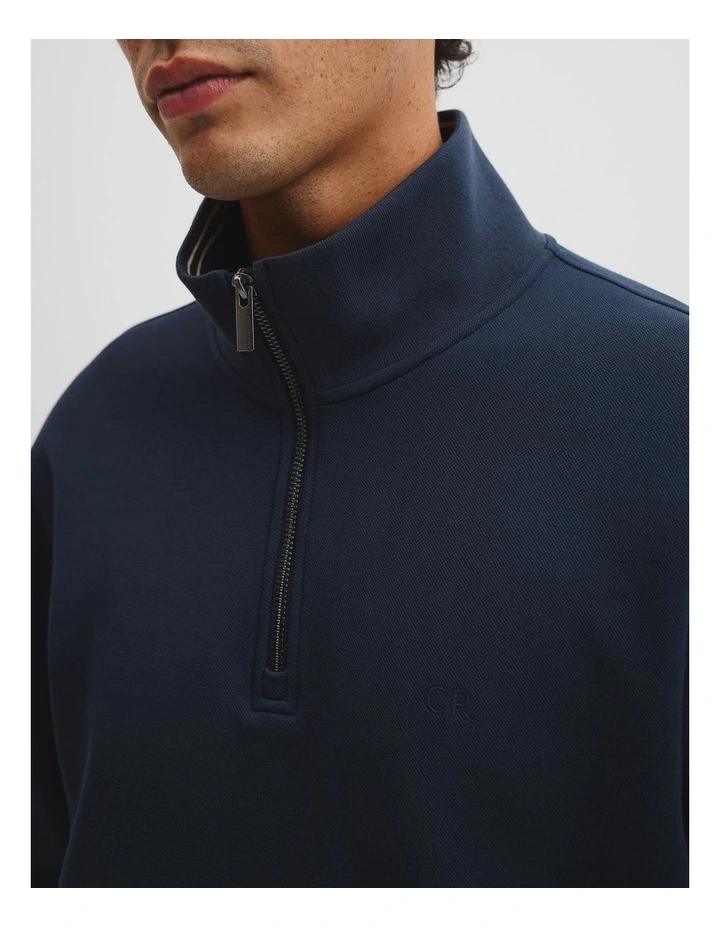 1/2 Zip Texture Sweat in Navy image 3
