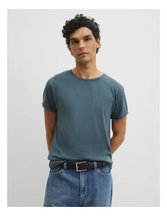 Australian Cotton Longline Garment Dye T-shirt in Steel