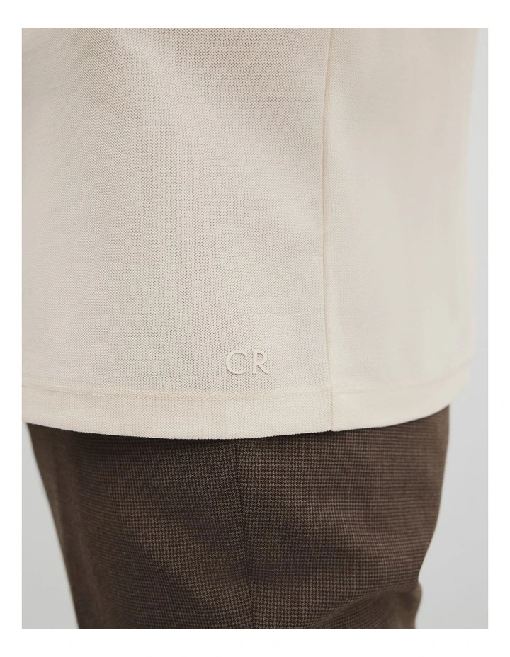 Merculalised Cotton Pique Zip Polo in Stone image 3