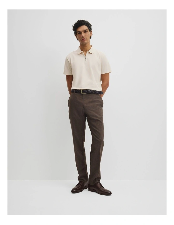 Merculalised Cotton Pique Zip Polo in Stone image 4