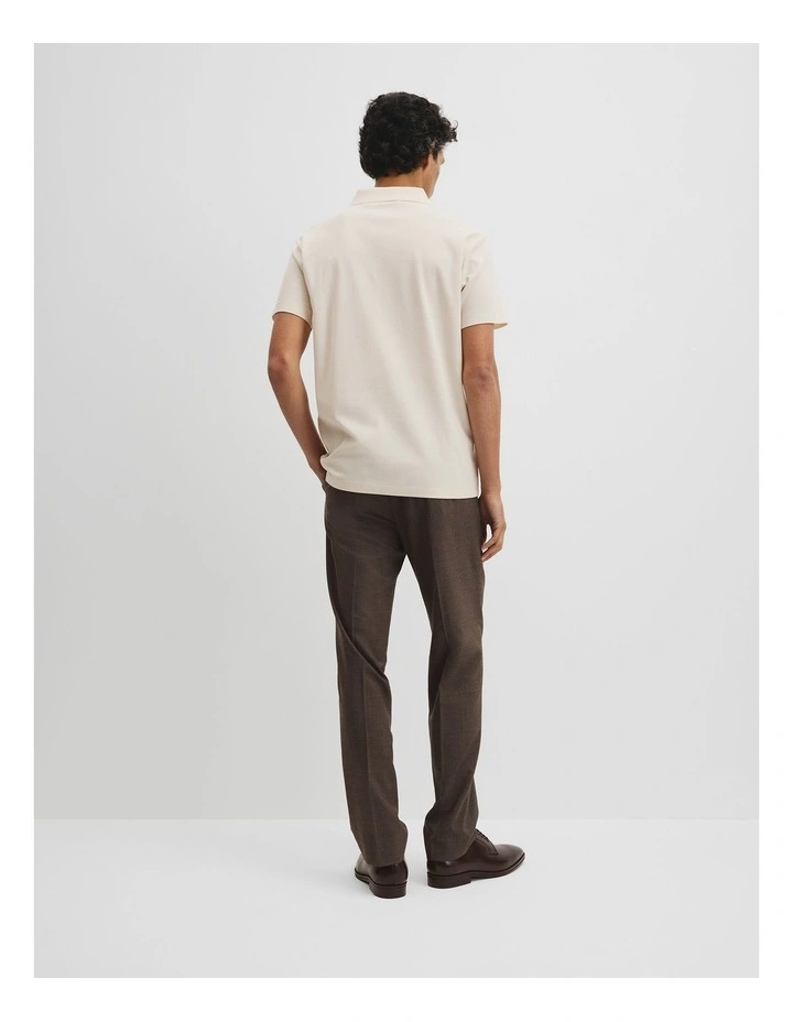 Merculalised Cotton Pique Zip Polo in Stone image 5