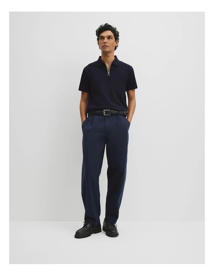 Merculalised Cotton Pique Zip Polo in Navy image 4