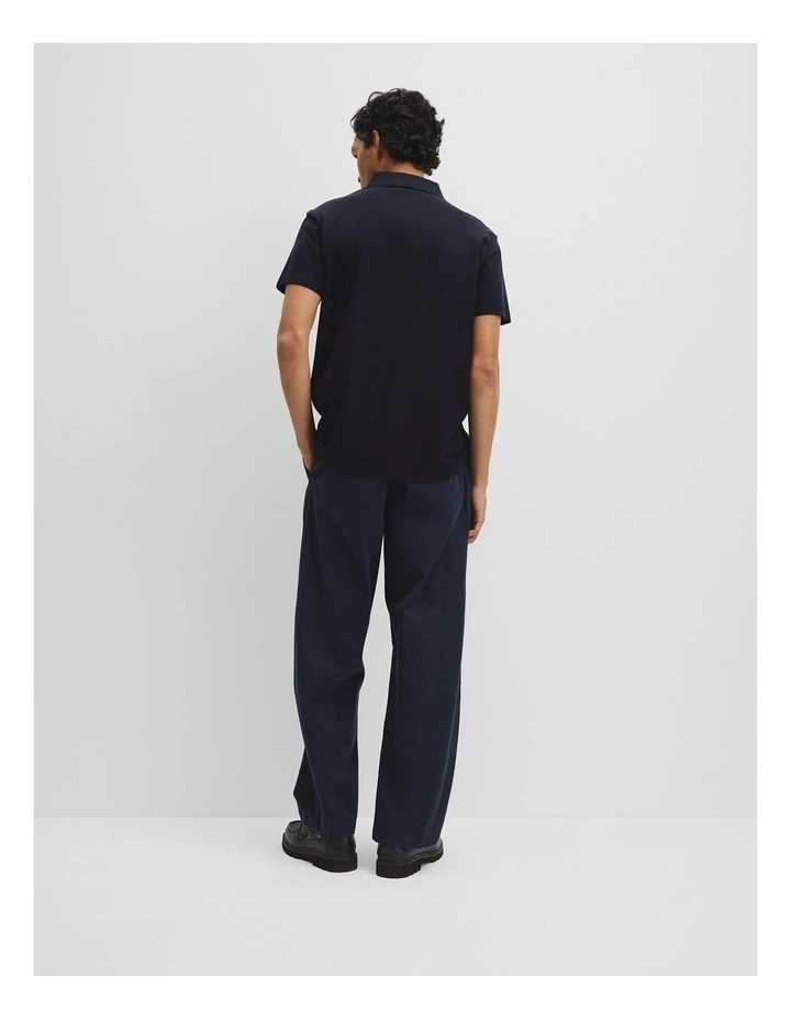 Merculalised Cotton Pique Zip Polo in Navy image 5