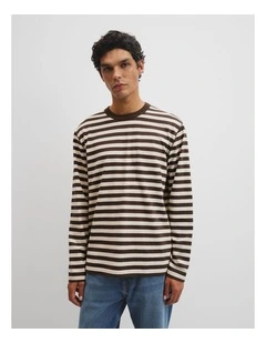 Australian Cotton Long Sleeve Stripe T-shirt in Coffee