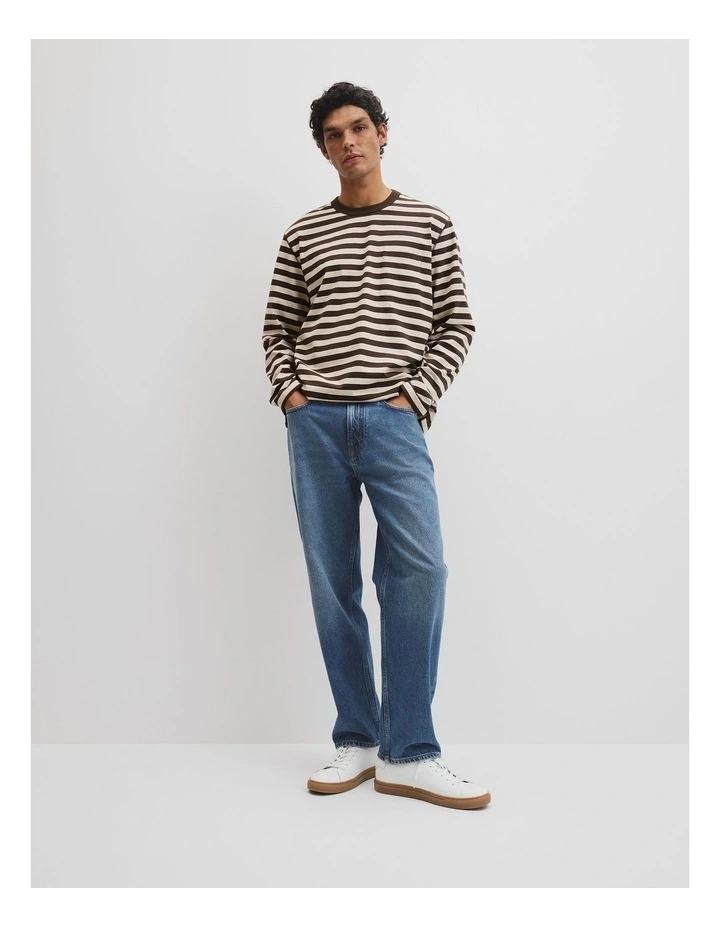 Australian Cotton Long Sleeve Stripe T-shirt in Coffee image 2