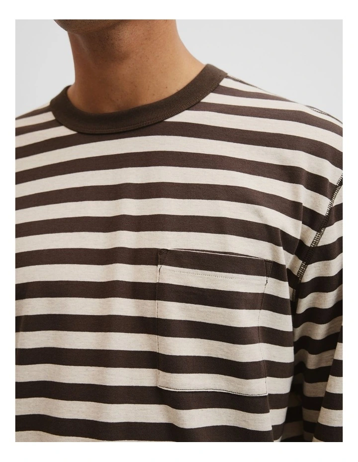Australian Cotton Long Sleeve Stripe T-shirt in Coffee image 3