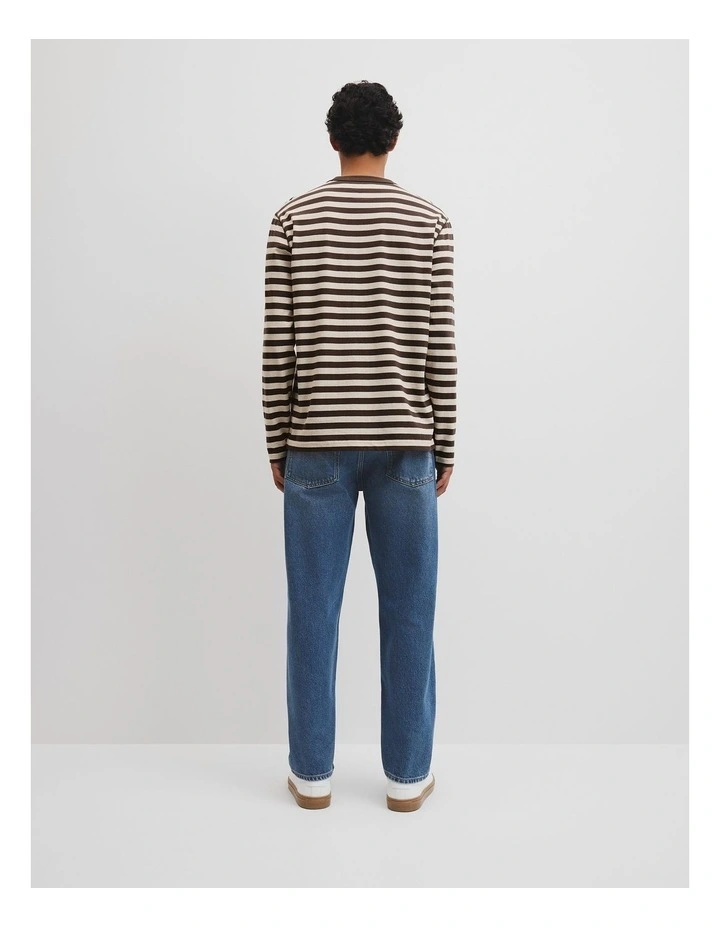 Australian Cotton Long Sleeve Stripe T-shirt in Coffee image 4